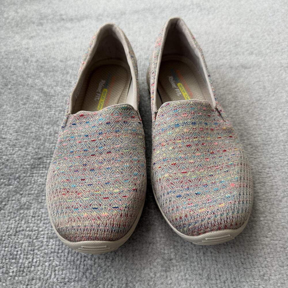 Skechers Relaxed Fit Shoes Womens Size 9.5 Beige Knit Slip On Memory Foam 49291 - Picture 2 of 12